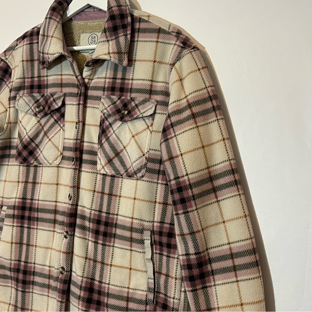 Sage Collective Women Long Sleeve Plaid Shirt Jacket Sherpa Lined Fleece Medium - Picture 10 of 14